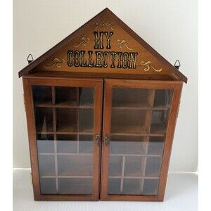 VTG Enesco Wood Curio Cabinet My Collection Knick Knack Glass Doors Display 80s